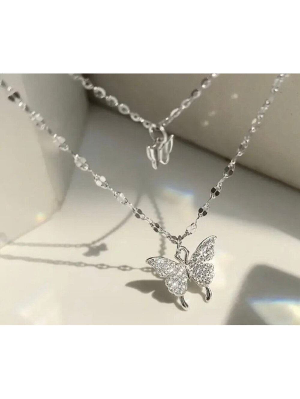 New - Gorgeous - Layered - Silver - Zircon Butterfly Necklace
